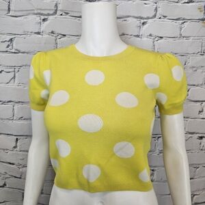 Alice + Olivia Yellow Polka Dot Crop Sweater